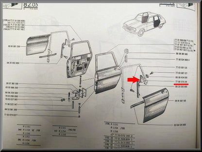 Pièce d'ornement porte arrière droite (argent) – Renault 16 – OEM 0428593800 / 7700570319