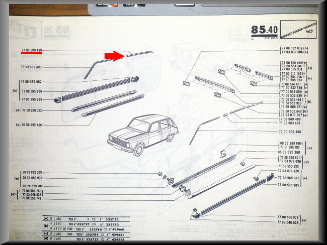 Dak sierstrip rechts achter – Renault 6 – OEM 7700509489