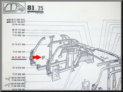 Pièce de jonction support carrosserie avant droit – Renault 16 – OEM 0833083700