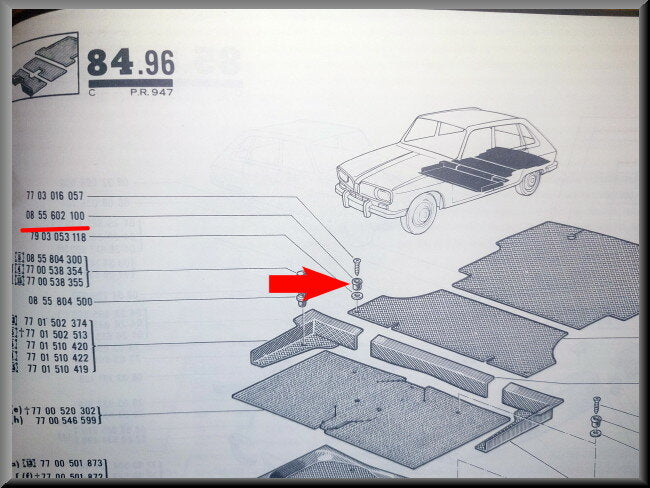 Fixation tapis caoutchouc arrière – Renault 16 – OEM 0855602100