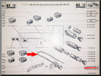 Câble de starter – Renault 16 (R1153) – OEM 7700501363