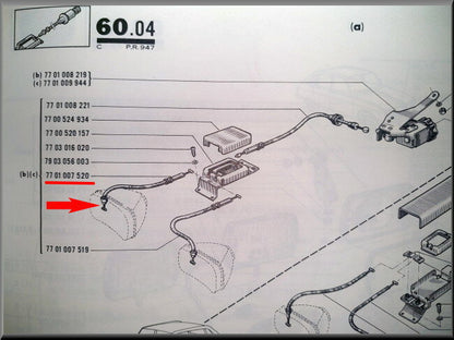 Kabel koplampverstelling rechts buiten – Renault 16 – OEM 7701007520