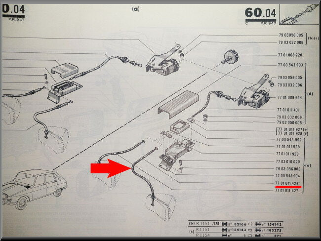 Kabel koplampverstelling links buiten – Renault 16 – OEM 7701011426