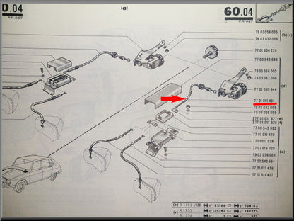 Câble réglage projecteur gauche – Renault 16 – OEM 7701011431