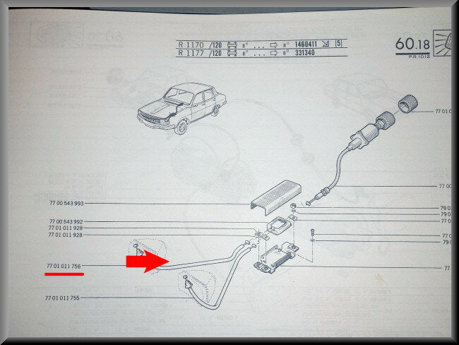 Kabel koplampverstelling rechts buiten – Renault 12 – OEM 7701011756