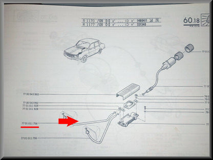 Kabel koplampverstelling rechts buiten – Renault 12 – OEM 7701011756