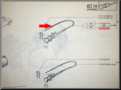 Choke cable – Renault 16 – OEM 7700563338 / 7700563339