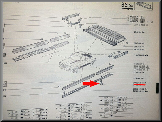 Clip de fixation longeron – Renault 16 – OEM 7703079019