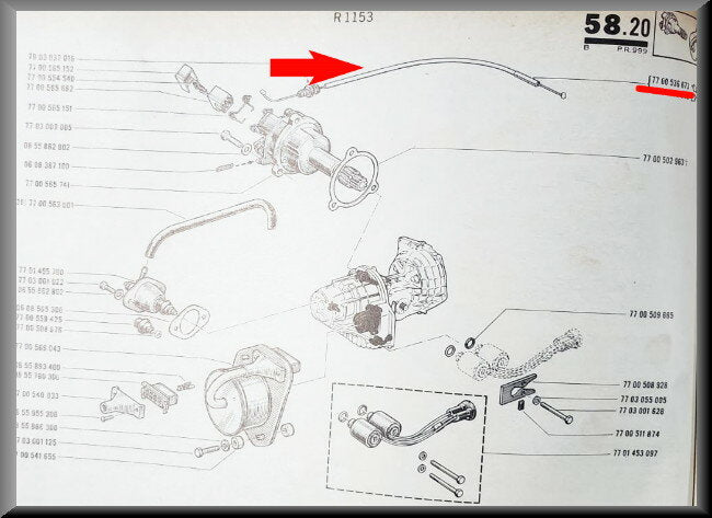 Kickdownkabel – Renault 16 TL automaat – OEM 7700563673
