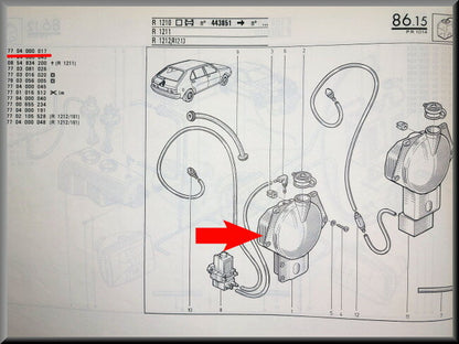 Réservoir de lave-glace arrière avec pompe – Renault 14 – OEM 7704000017 – NOS