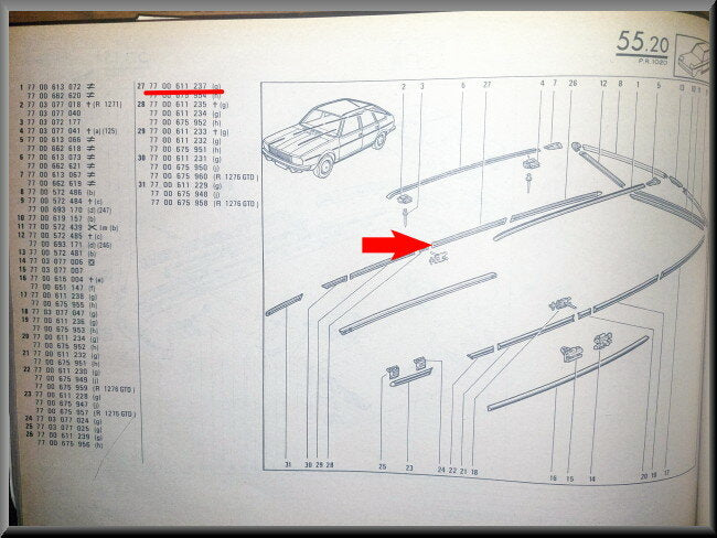 Baguette de porte arrière droite – Renault 20 - Renault 30 – FEO 7700611237 – NOUVEAU