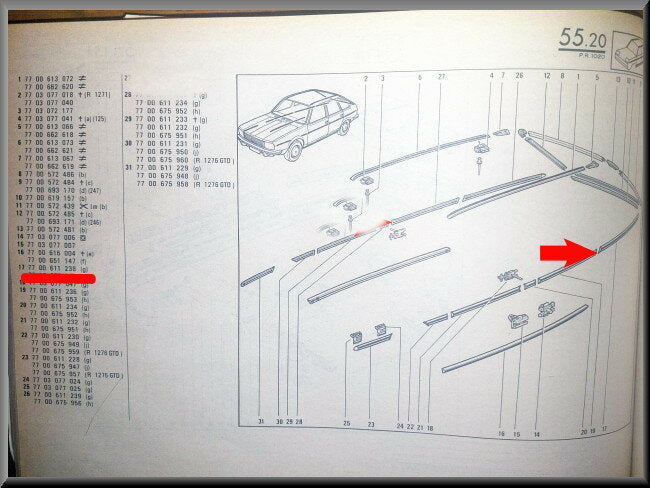 Sierstrip achterscherm links  – Renault 20 – OEM 7700611238 – NOS