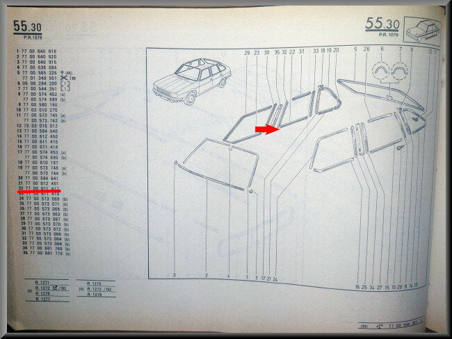 Baguette de porte arrière droite – Renault 30 – OEM 7700611417 – NOS