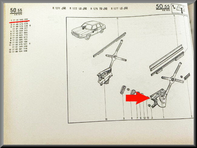 Mécanisme de lève-vitre avant gauche – Renault 20 - Renault 30 – OEM 7700648099 – NOS