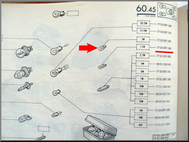 Lampje klokverlichting dashboard (1,2 Watt) – Renault 12 – Renault 16 TS-TX - OEM 7703097184