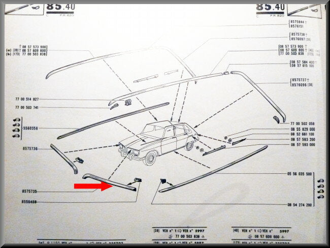 Bonnet trim left – Renault 16 < 1974 – OEM 0857573500