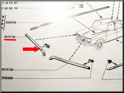 Bonnet trim right – Renault 16 < 1974 – OEM 0857573600