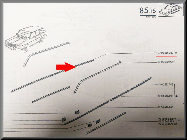 Sierlijst portier achterzijde rechts – Renault 12 Break – OEM 7700616287 – NOS
