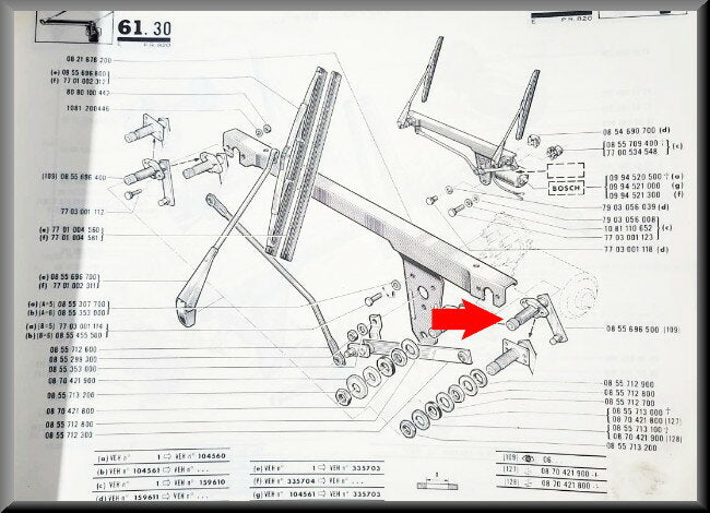 Windshield wiper shaft left (SEV Marshal) – Renault 16 – OEM 7701001110