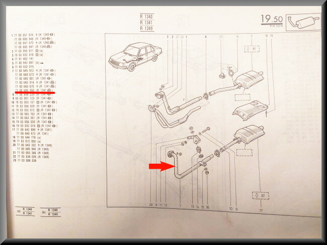 Tube de raccordement d'échappement (boîte automatique) – Renault 18 - Renault Fuego – OEM 7700685950 / 7700685952 – NOS