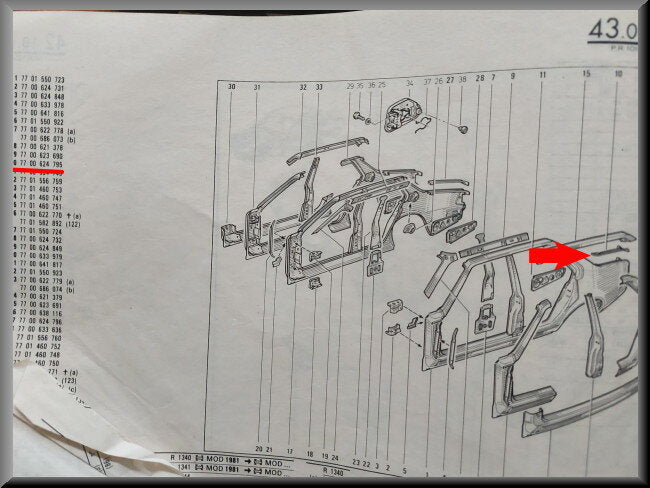 Plaat achterscherm links  – Renault 18 – OEM 7700624795 – NOS