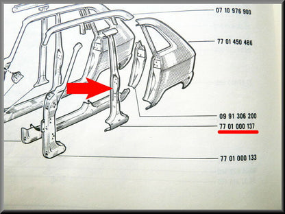 Montant B côté gauche – Renault 16 – OEM 7701000137 – Occasion