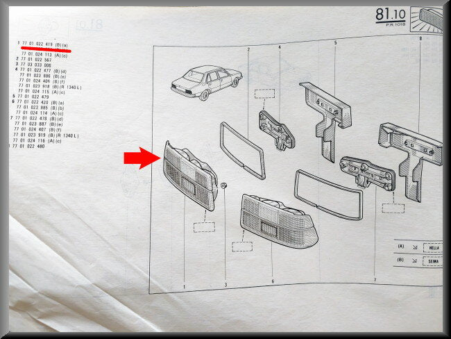 Bloc feu arrière gauche complet (Seima) – Renault 18 – OEM 7701022419 – NOS