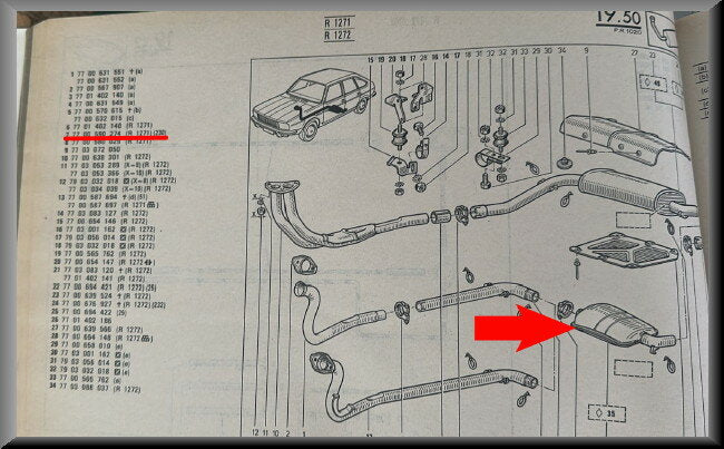 Uitlaat demper  – Renault 20 - Renault 30 – OEM 7700590274 – NOS