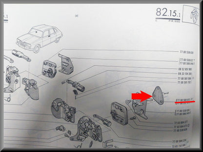Plaque de calage gâche de serrure arrière (1 mm) – Renault 16 – OEM 7700500813
