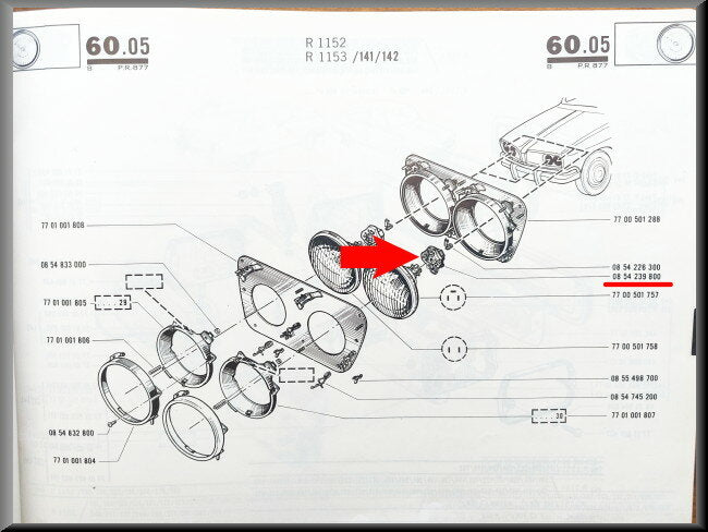 Headlight fitting – Renault 16 – Renault 4 - Renault 6 - Renault various - OEM 0854239800