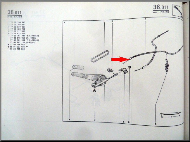 Rear right handbrake cable – Renault 19 – OEM 7700781393 / 7700816858 – NOS