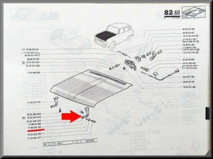 Left hood hinge – Renault 6 – OEM 7700514754