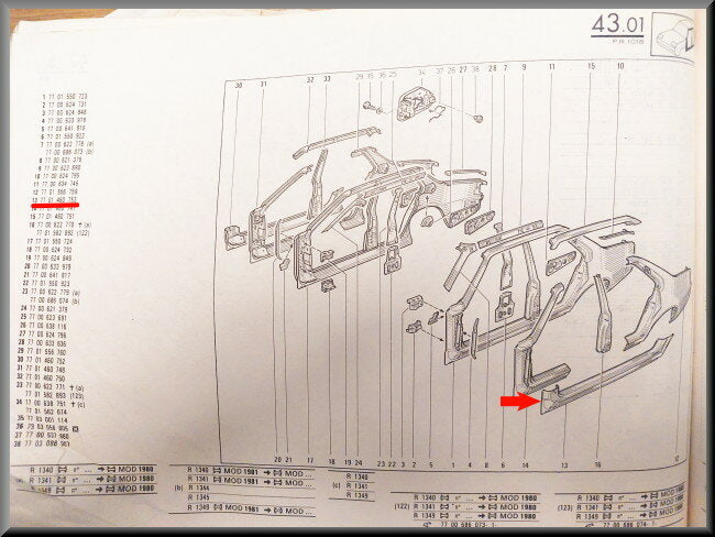 Longeron gauche – Renault 18 – OEM 7701460753 – NOS