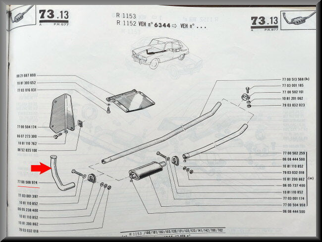 Pot d’échappement tuyau – Renault 16 TL, L, TA – OEM 7700508974