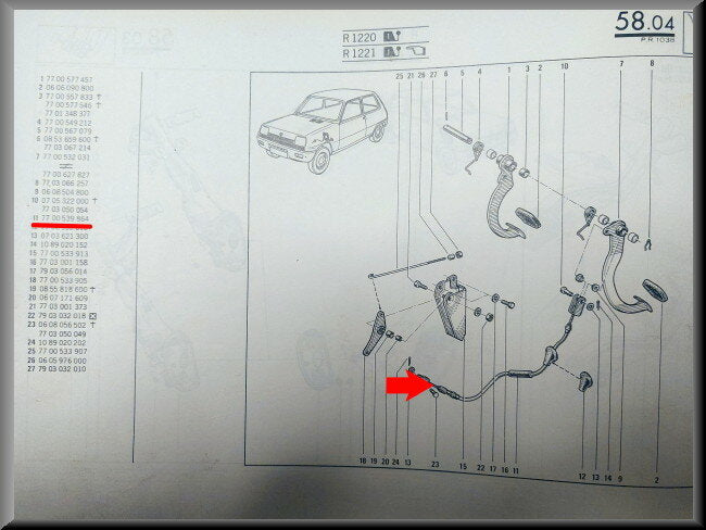 Câble d'embrayage avec commande de vitesses au tableau de bord – Renault 5 – OEM 7700539864 – NOS