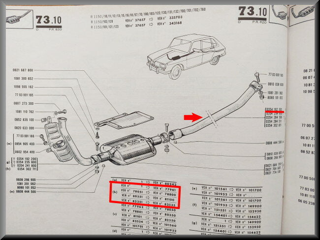 Tuyau central – Renault 16 TL, L – OEM 0354192100