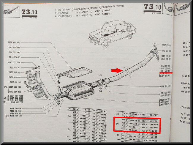 Middle pipe – Renault 16 TL, L – OEM 0354284500