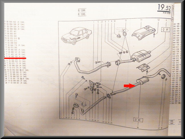 Pot d'échappement avec silencieux (longueur totale 215 cm) – Renault 18 – OEM 7700690759 – NOS