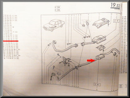 Pot d'échappement avec silencieux (longueur totale 215 cm) – Renault 18 – OEM 7700690759 – NOS