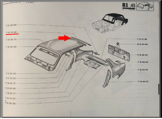 Dakbalk achterzijde  – Renault 12 – OEM 7700514846 – NOS