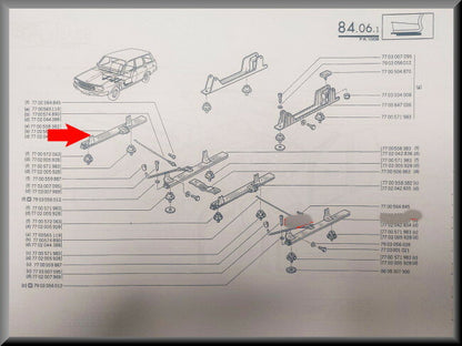 Geleiderail stoel rechts  – Renault 12 – OEM 7700539926 – NOS