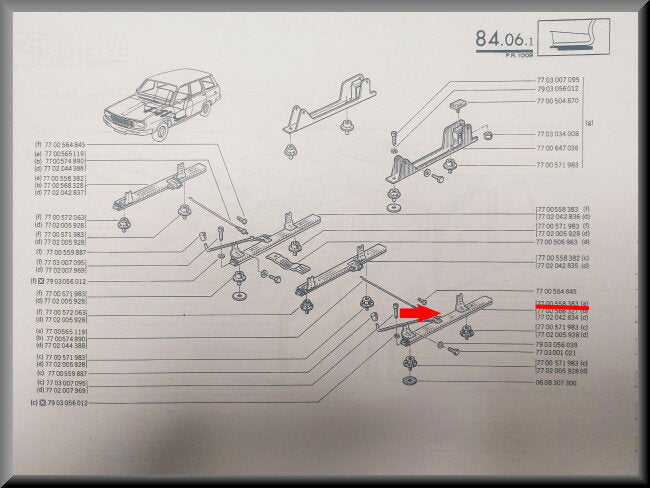 Glissière siège gauche – Renault 12 – OEM 7700558383 – NOS