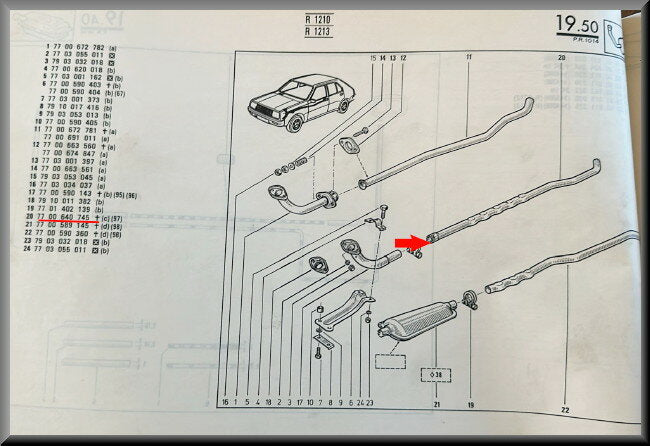Exhaust pipe – Renault 14 – OEM 7700640745 – NOS