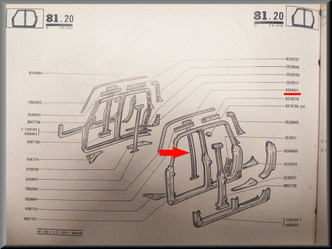 B Stijl binnenzijde links  – Renault 10 – OEM 0820461100 – NOS