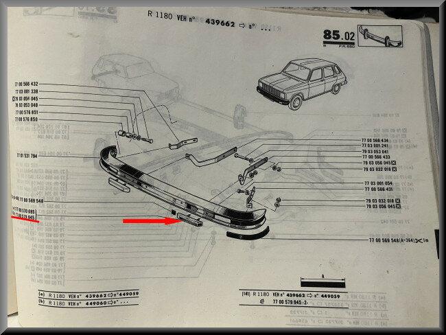 Bumperbuffer voorzijde rechts en links – Renault 6 (type 2) – OEM 7700579945 – NOS