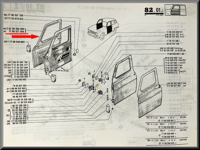 Deurplaat voorzijde rechts  – Renault 6 – OEM 7700527854 – NOS