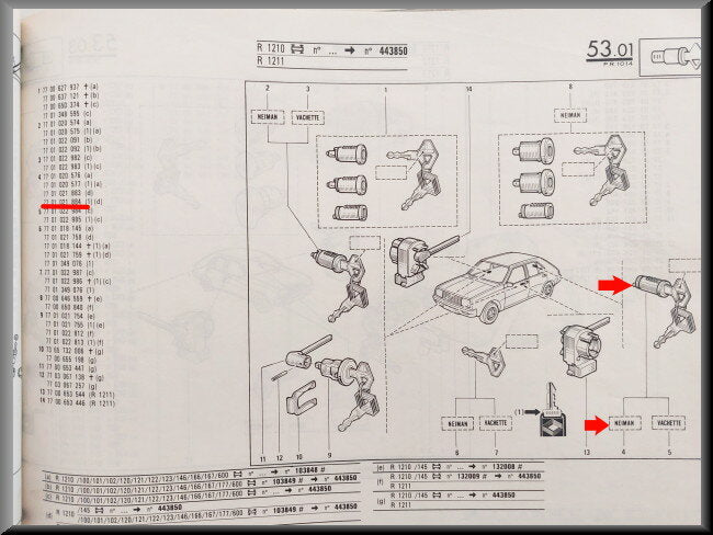 Verrou avec deux clés – Renault 14 - Renault 16 – OEM 7701021883 – NOS