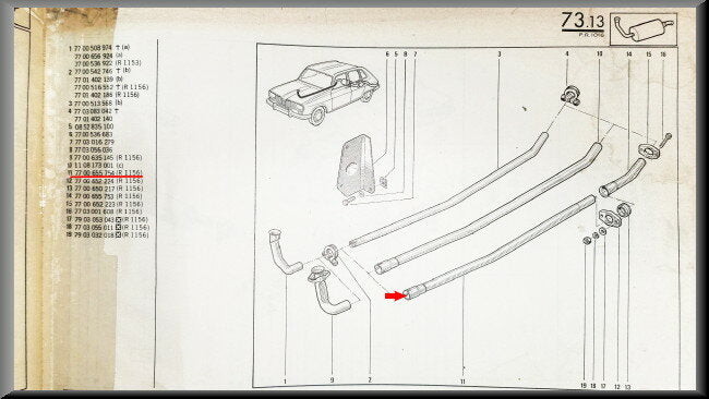 Center pipe – Renault 16 TX, TS – OEM 7700655754