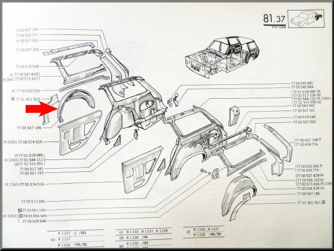 Doublure d'aile arrière droite – Renault 12 – OEM 7700547186 – NOS