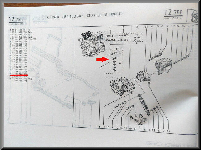 Turbo bevestigingsset  – Renault 21 – OEM 7701463828 – NOS